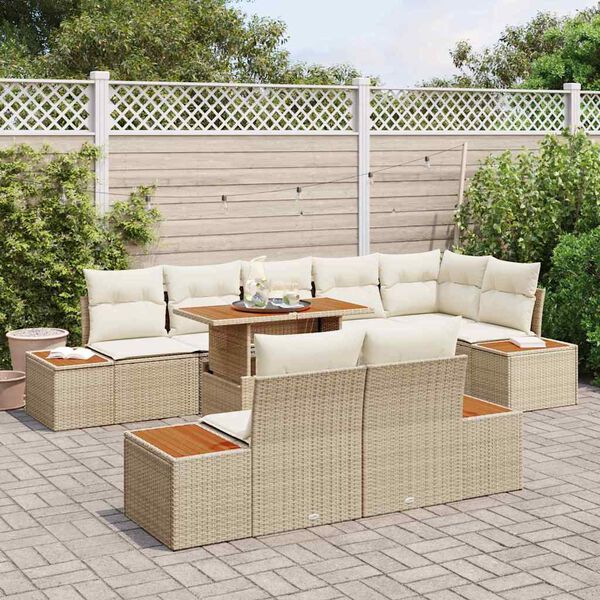 vidaXL Garten Essgruppe mit Kissen mit Kissen 9 pcs Beige und Creme
