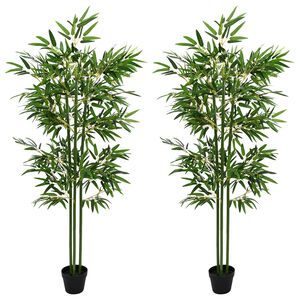 vidaXL Kunstbambusbaum 2 pcs Gr&uuml;n 45 x 18 x 175 cm Stoff und Bambus