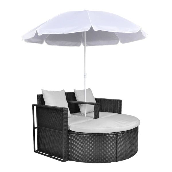 vidaXL Gartenbett mit Sonnenschirm Braun Poly Rattan