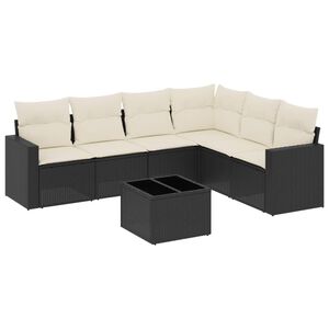 vidaXL 7-tlg. Garten-Sofagarnitur mit Kissen Schwarz Poly Rattan
