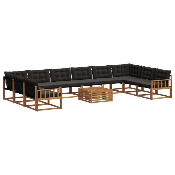 vidaXL Outdoor-Sofagarnitur mit Kissen 11 pcs Nat&uuml;rlich und Schwarz