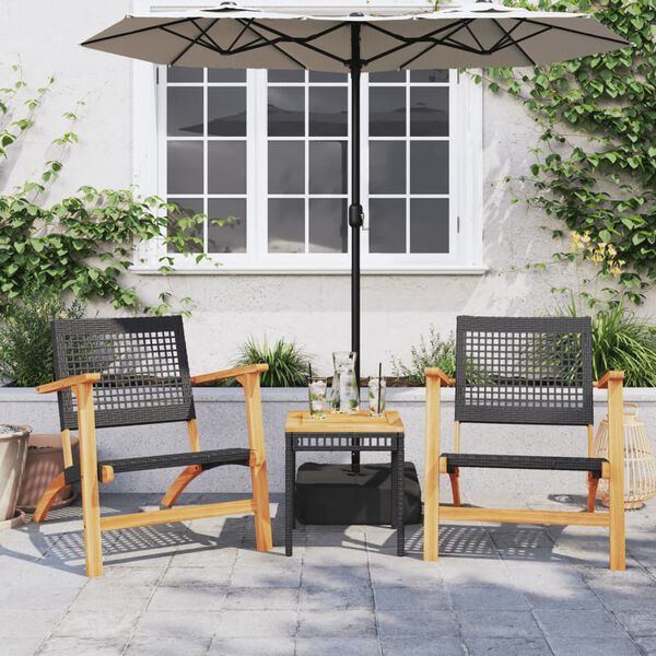 vidaXL Gartenst&uuml;hle 2 Stk. Schwarz Poly Rattan und Akazienholz