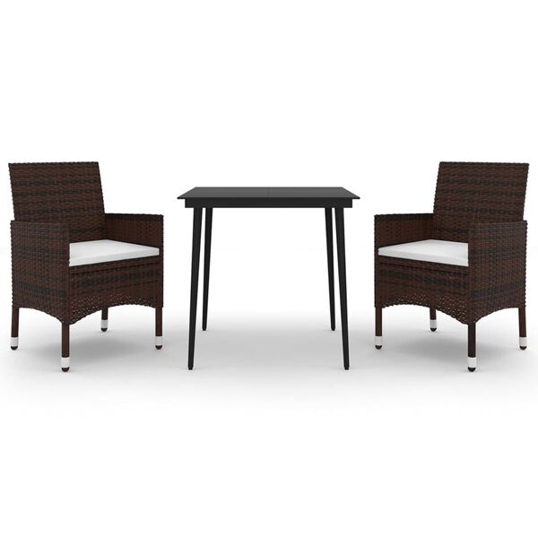 vidaXL 3-tlg. Garten-Essgruppe mit Auflagen Poly Rattan und Glas