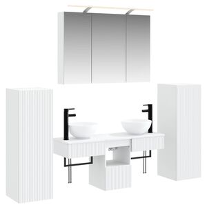 vidaXL Badezimmerm&ouml;bel-Set 6 pcs Wei&szlig; Ingenieurholz und Glas