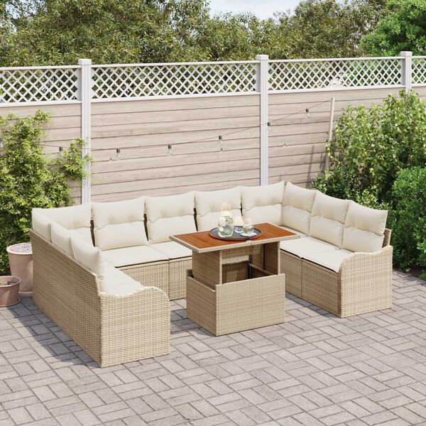 vidaXL Garten-Sofa-Set mit Speicher 10 pcs Beige Poly Rattan