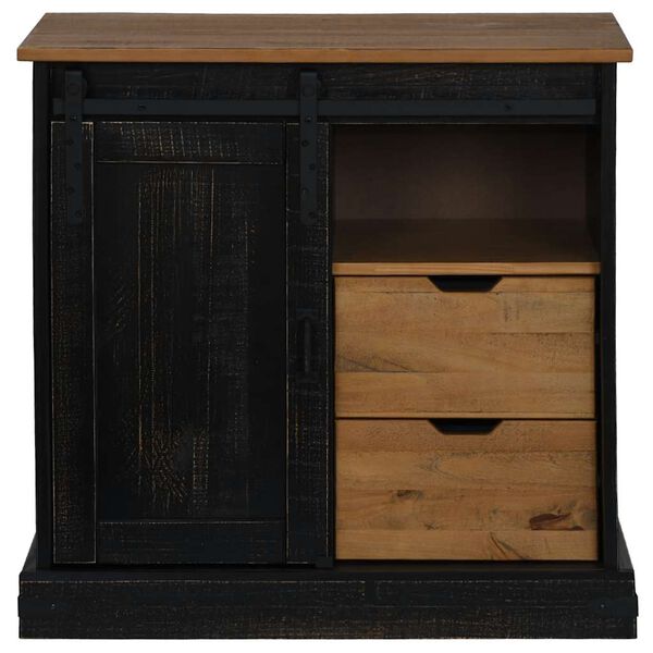 vidaXL Sideboard HALDEN mit Schiebetür Schwarz 80x40x80 cm Massivholz