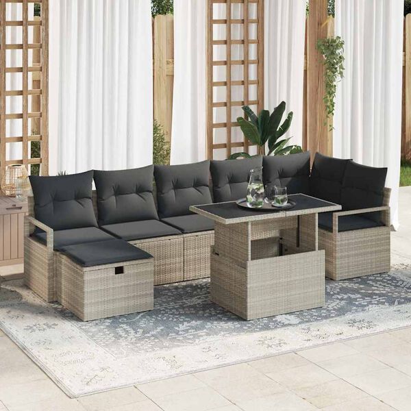 vidaXL Garten-Sofa-Set mit Kissen 8 pcs Hellgrau Poly Rattan