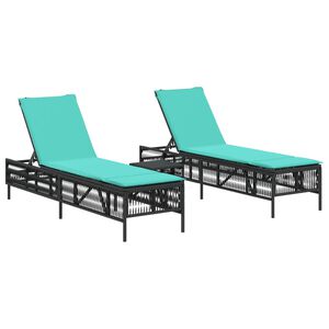 vidaXL Sonnenliegen 2 Stk. mit Tisch Schwarz Poly Rattan