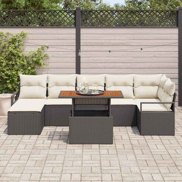 vidaXL Garten Essgruppe mit Kissen 8 pcs Schwarz und Creme