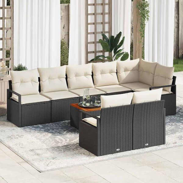 vidaXL Gartensofa-set mit Kissen 9 pcs Schwarz Poly-Rattan