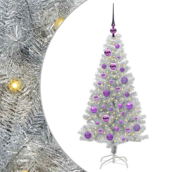 vidaXL Weihnachtsbaum mit 150 LEDs mit St&auml;nder Silber 120 cm PET