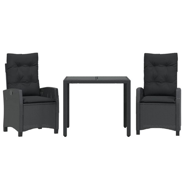 vidaXL 3-tlg. Garten-Essgruppe mit Kissen Schwarz Poly Rattan