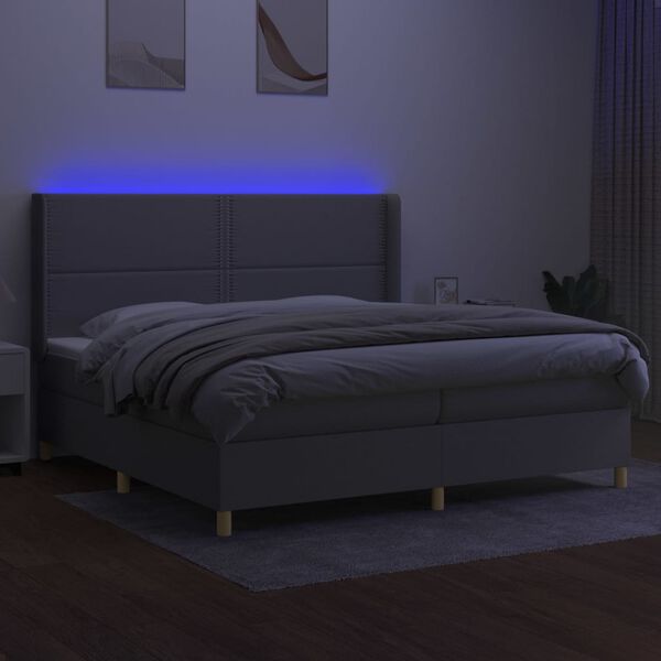 vidaXL Boxspringbett mit Matratze & LED Hellgrau 200x200 cm Stoff
