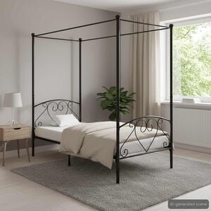 vidaXL Himmelbett-Gestell Schwarz Metall 90 x 200 cm
