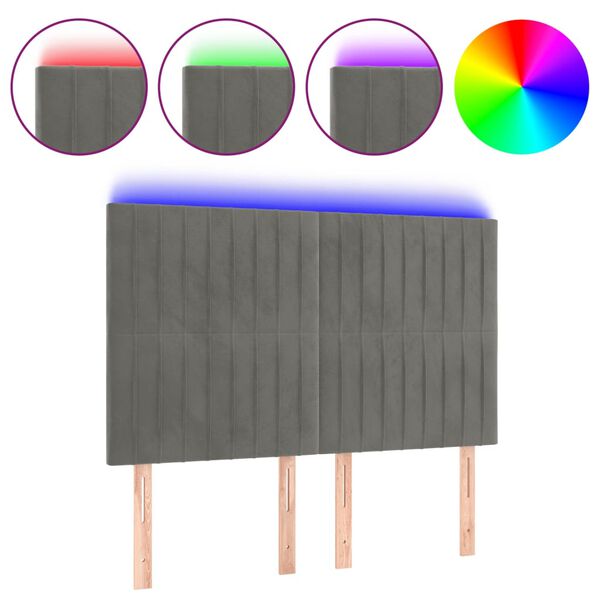 vidaXL LED Kopfteil Hellgrau 144x5x118/128 cm Samt