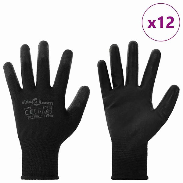 vidaXL Arbeitshandschuhe 12 pcs Schwarz 10 / XL Polyester