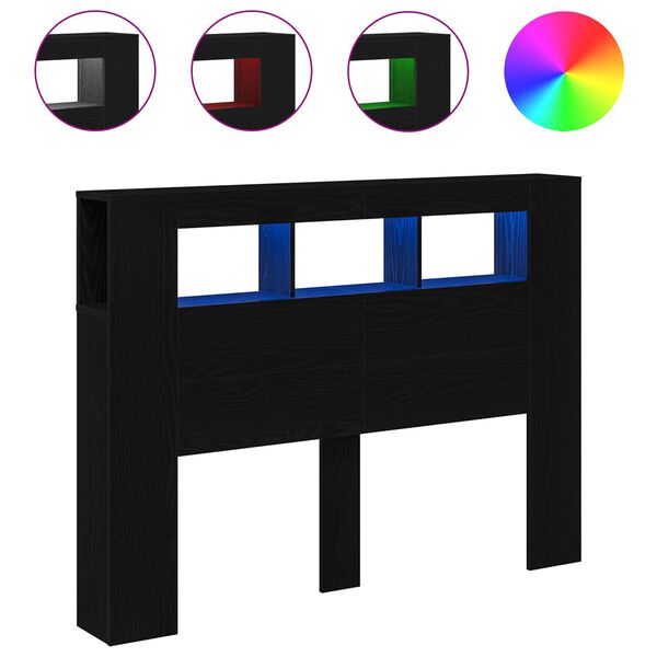 vidaXL LED Kopfteil Schwarz Eichen-Optik 140 x 18,5 x 103,5 cm