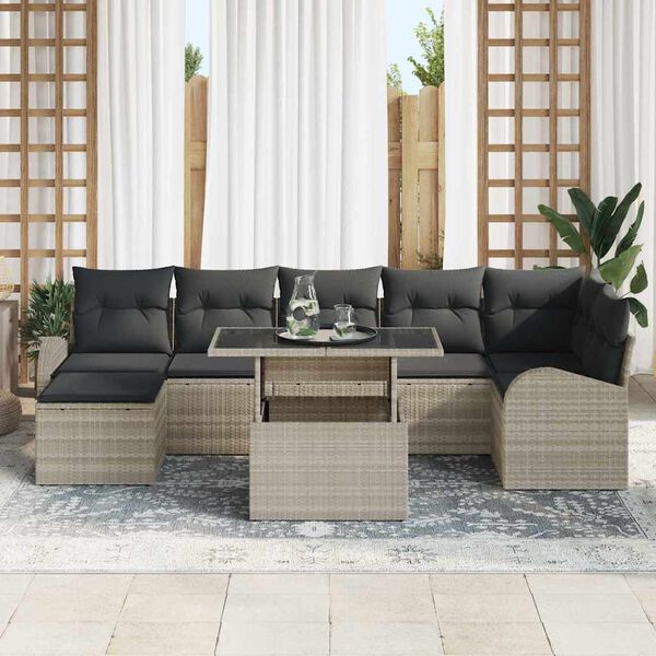 vidaXL Gartensofa-set mit Speicher 8 pcs Hellgrau Poly-Rattan