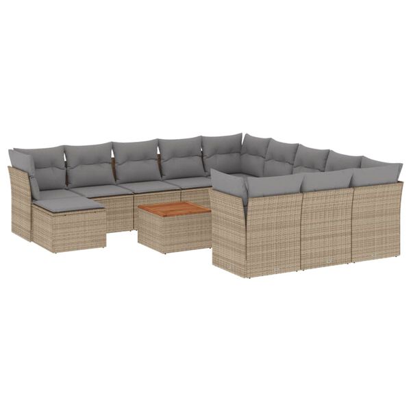 vidaXL 13-tlg. Garten-Sofagarnitur mit Kissen Beige Poly Rattan