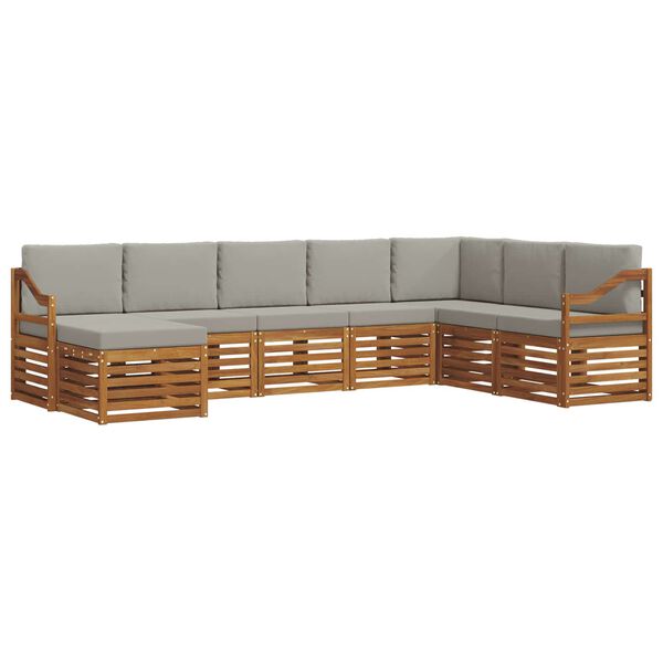 vidaXL Ecksofa Set 8 pcs Nat&uuml;rlich und Hellgrau Massivholz Akazie