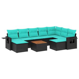 vidaXL 10-teiliges Gartensofa-Set mit Kissen, schwarzes Polyrattan