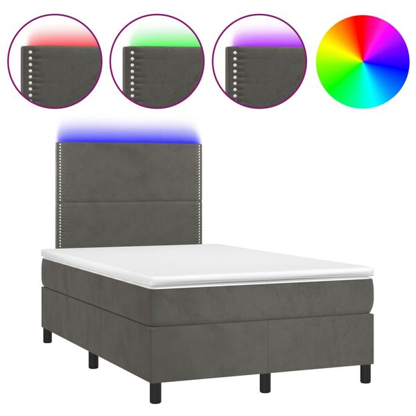 vidaXL Boxspringbett mit Matratze & LED Dunkelgrau 120x200 cm Samt