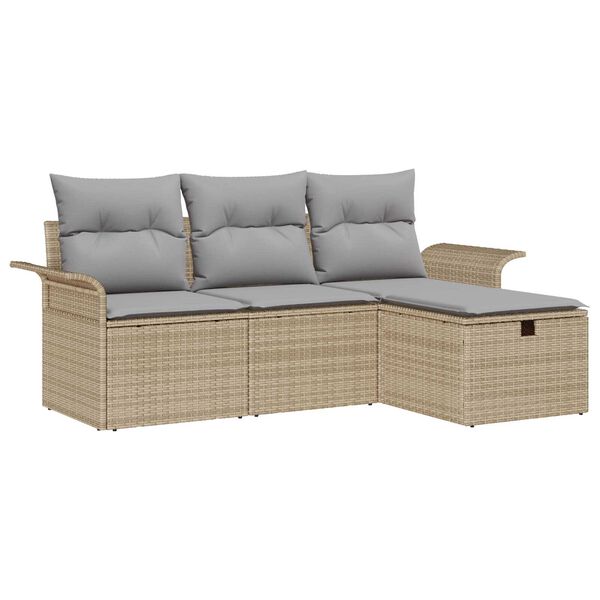 vidaXL Garten-Sofa-Set mit Kissen mit Speicher 4 pcs Beige Poly Rattan