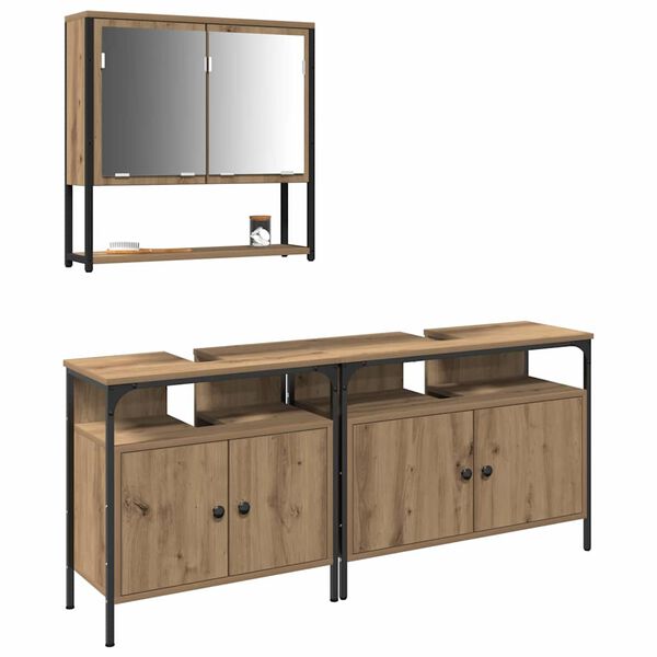 vidaXL Badezimmerm&ouml;bel-Set mit Regal mit T&uuml;r 3 pcs Braun Holzwerkstoff