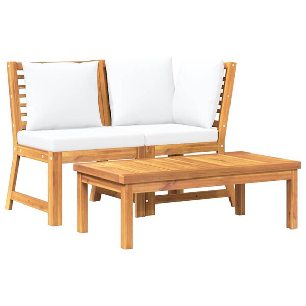 vidaXL 3-tlg. Garten-Lounge-Set mit Creme Kissen Akazie Massivholz