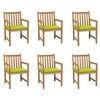 vidaXL Gartenst&uuml;hle 6 Stk. mit Hellgr&uuml;nen Kissen Massivholz Teak
