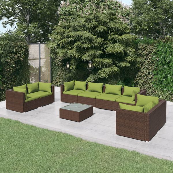 vidaXL 9-tlg. Garten-Lounge-Set mit Kissen Poly Rattan Braun