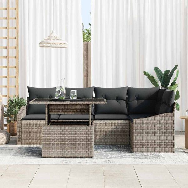 vidaXL Garten-Sofa-Set mit Kissen mit Speicher 6 pcs Grau