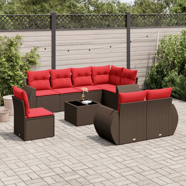 vidaXL 9-teiliges Gartensofa-Set mit Kissen, braun, Polyrattan