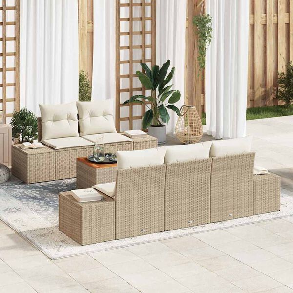 vidaXL Gartensofa-set mit Speicher 6 pcs Beige und Creme Poly-Rattan
