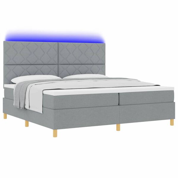 vidaXL LED Boxspringbett mit Matratze Hellgrau 200 x 200 cm Stoff