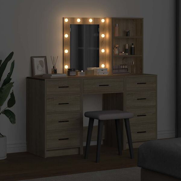 vidaXL Schminktisch 3 pcs Braun 40 x 41 x 135 cm Holzwerkstoff