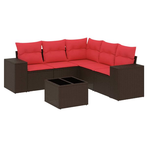 vidaXL 6-teiliges Gartensofa-Set mit Kissen, braun, Polyrattan