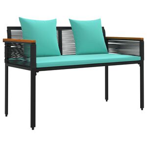 vidaXL Bank Outdoor Schwarz und T&uuml;rkis 117 x 54 x 74,5 cm Poly-Rattan