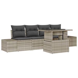 vidaXL Sofa Set mit Kissen 5 pcs Hellgrau Poly-Rattan