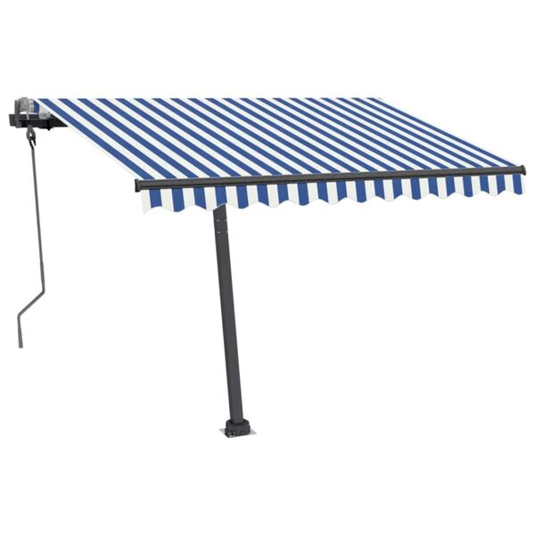 vidaXL Standmarkise Einziehbar Handbetrieben 300x250 cm Blau/Wei&szlig;