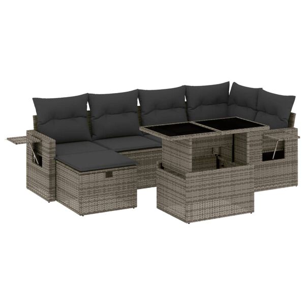 vidaXL 7-tlg. Garten-Sofagarnitur mit Kissen Grau Poly Rattan