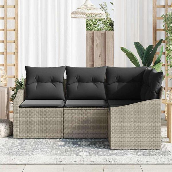 vidaXL Sofa Set mit Kissen 4 pcs Hellgrau Poly-Rattan