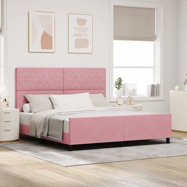 vidaXL Boxspringbett mit Kopfteil Rosa 180 x 200 cm Samt