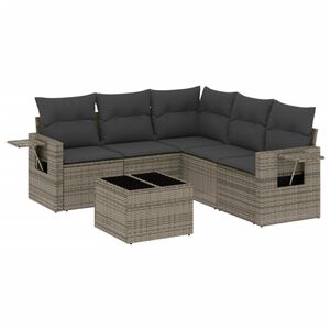 vidaXL 6-tlg. Garten-Sofagarnitur mit Kissen Grau Poly Rattan