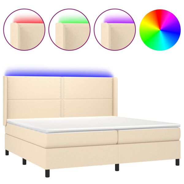 vidaXL Boxspringbett mit Matratze & LED Creme 200x200 cm Stoff