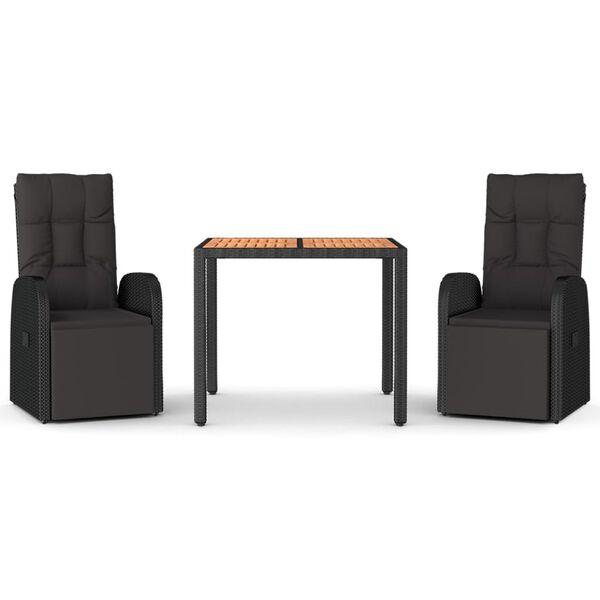 vidaXL 3-tlg. Garten-Essgruppe Schwarz Poly Rattan & Massivholz Akazie