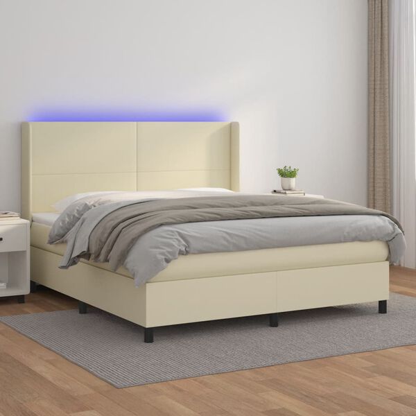 vidaXL Boxspringbett mit Matratze & LED Creme 180x200 cm Kunstleder