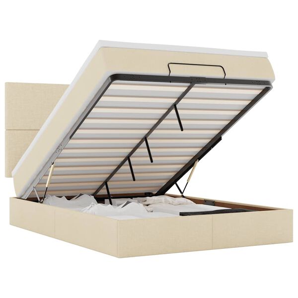 vidaXL Ottoman-Bett mit Matratze Creme 140x200 cm Stoff