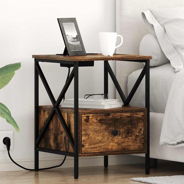 vidaXL Nachttisch Ger&auml;ucherte Eiche 41,5 x 40,5 x 55 cm Holzwerkstoff