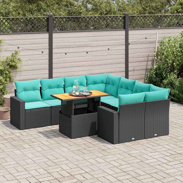 vidaXL 9-tlg. Garten-Sofagarnitur mit Kissen Schwarz Poly Rattan